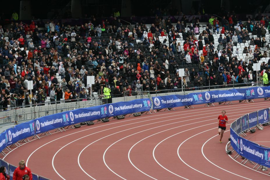 The competitors ran around an Olympic track that will be graced by champions such as Usain Bolt in August.