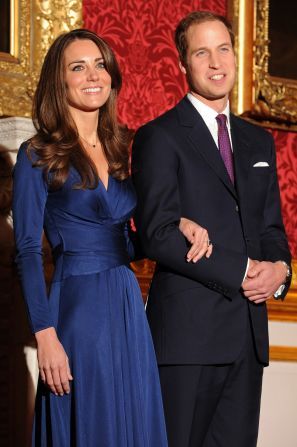 The wax models' poses are based on their appearance before the cameras at St James's Palace to announce their engagement in November 2010.