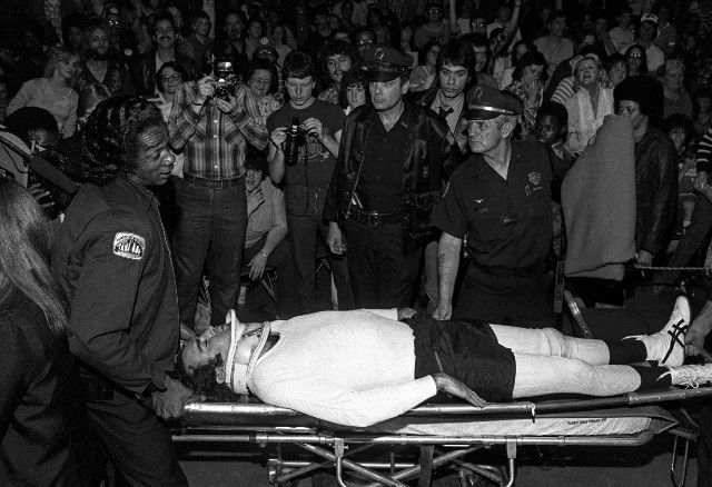 Kaufman left the arena on a stretcher and an ambulance rushed him to the hospital. - (The Commercial Appeal)