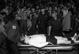 Kaufman left the arena on a stretcher and an ambulance rushed him to the hospital. - (The Commercial Appeal)