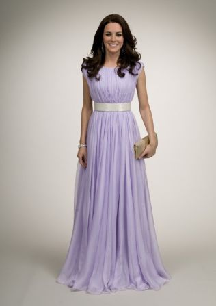 The New York "Kate" wears a replica of the lilac Alexander McQueen gown she wore to a BAFTA event in Los Angeles, during the royal couple's hugely popular tour of Canada and the U.S.