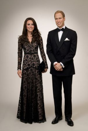 In the Amsterdam version, "Kate" wears a copy of the floor-length black lace Temperley London dress she wore to the premiere of the film "War Horse" in January.