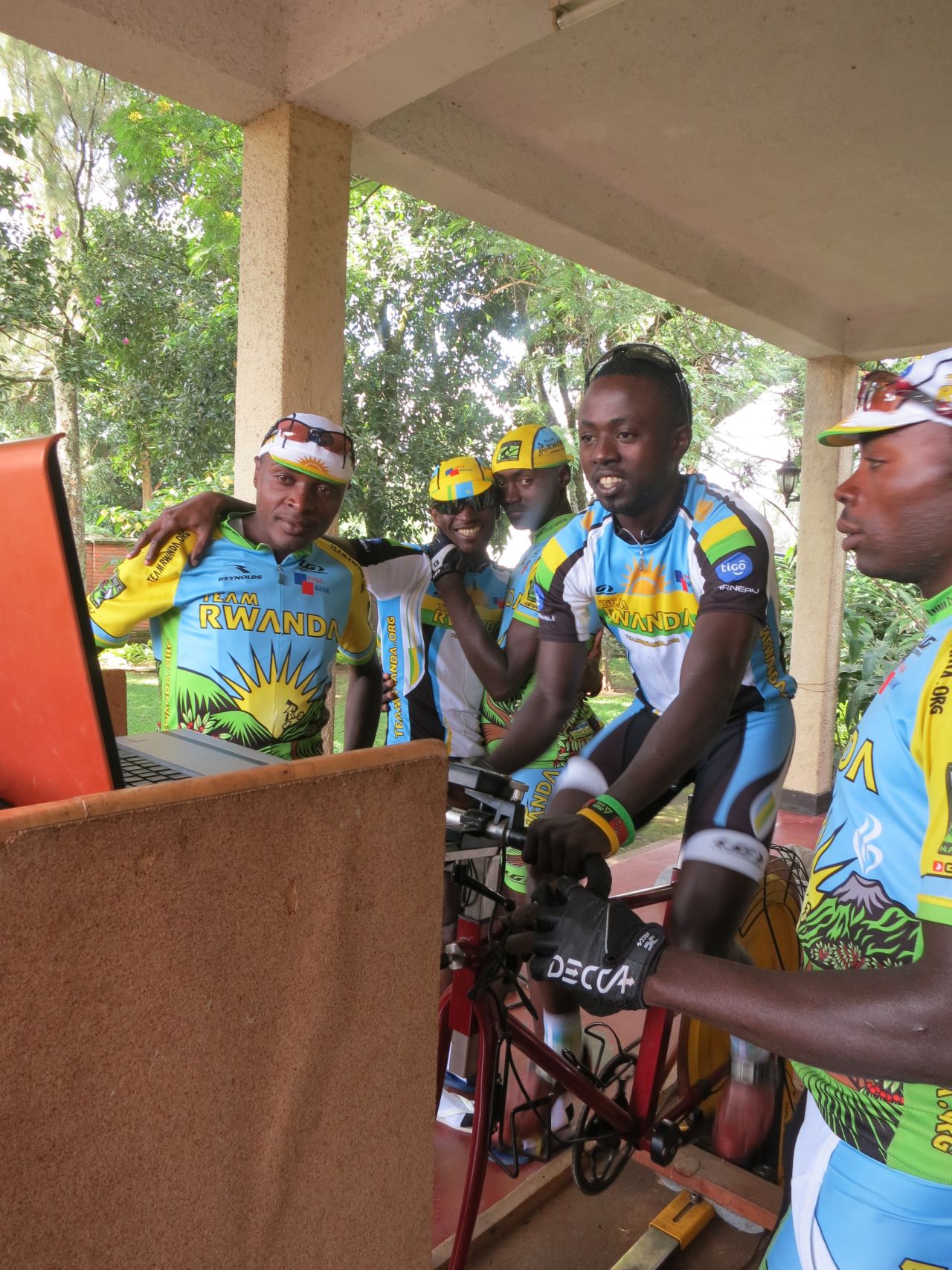 Team Rwanda's Rafiki Uwimana on a velotron, which measures energy output in watts, to give an indication of a rider's competitive potential.