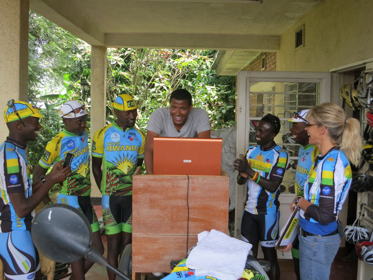Inside Africa's Errol Barnett tests his cycling power on Team Rwanda's velotron.