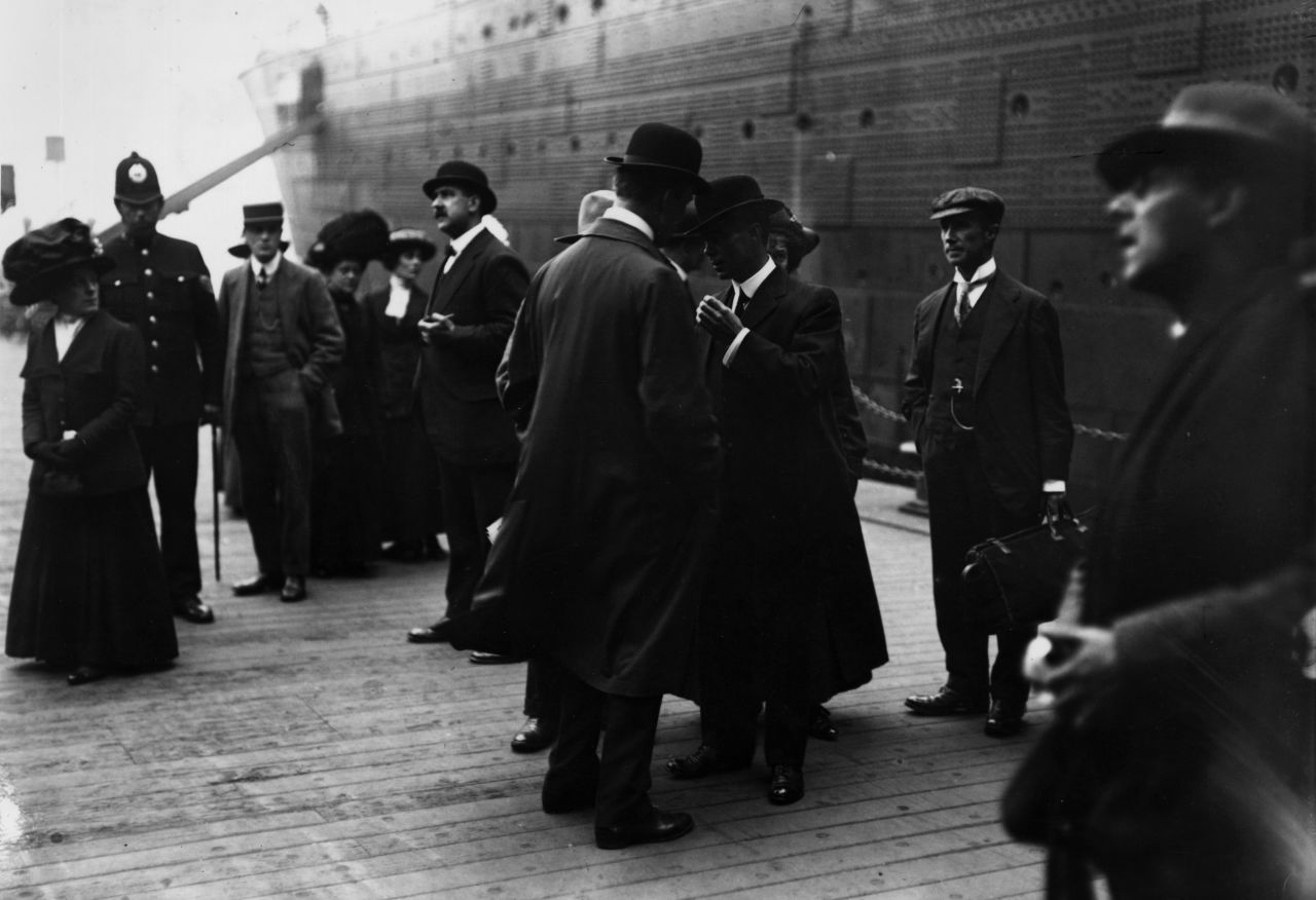 Survivors of the Titanic sinking arrive May 11, 1912, at the Liverpool docks.