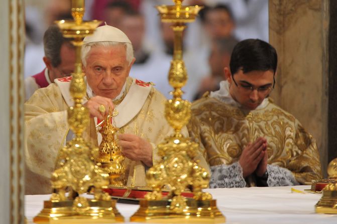 Pope Benedict XVI leads the Mass of the Lord's Supper on Holy Thursday at the Basilica of St. John Lateran in Rome on April 5.