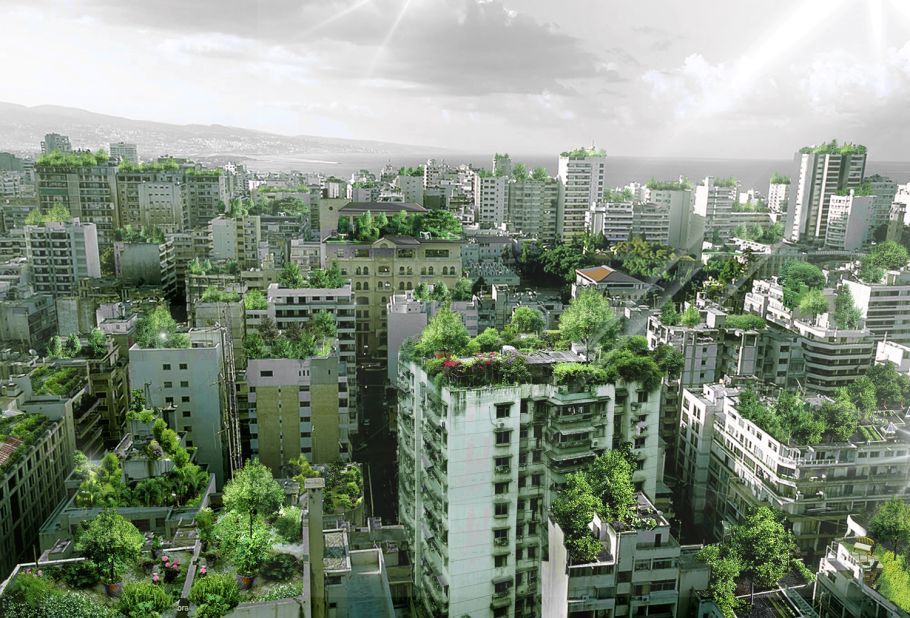 Beirut has a chronic lack of green space. In search of a solution, Lebanese architect Wassim Melki has proposed covering the city's rooftops with trees. This computer generated image shows what Beirut's skyline would look like.