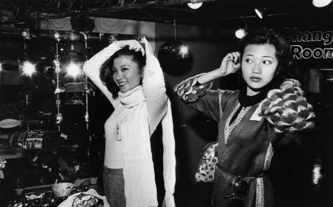 <strong>Miss Korea and Miss Hong Kong try out Top Shop wares in London, 1977: </strong>"Koreans seem to be more focused on beauty within the face, where Americans are more focused on the body," said Jennifer Ko, a 25-year-old Korean artist who says bleached skin, long hair and eyelid surgery are thougtht to be tools of beauty. "Physical beauty is so important in our culture, especially today. If you are physically beautiful by society's standards you may feel more important and accomplished."