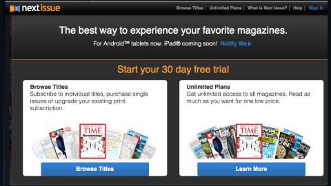 Next Issue Media has launched its app for the iPad, which let users pay a monthly fee for access to dozens of magazines.