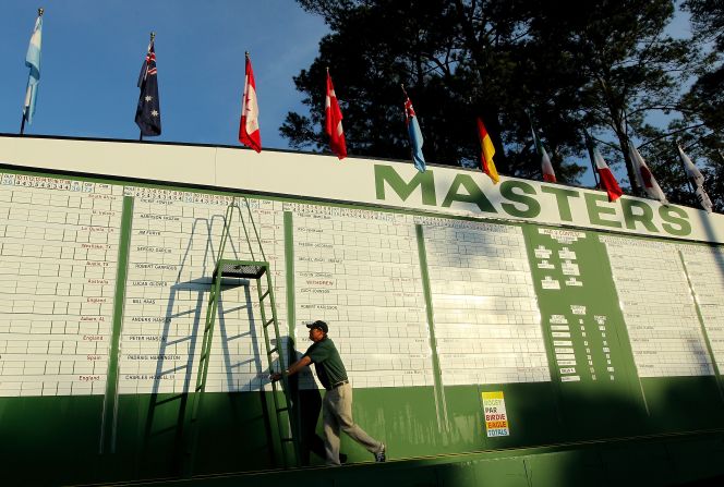 Staff alter the leaderboard during the first round, which saw world No. 3 Lee Westwood take a one-shot advantage.