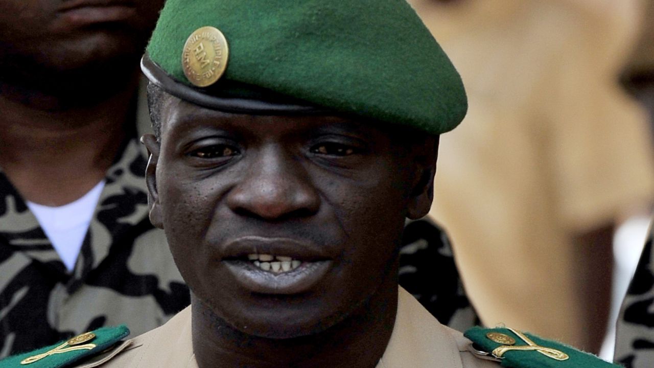 Malian junta leader, Captain Amadou Sanogo, makes a declaration at the Kati military camp near Bamako on Sunday.