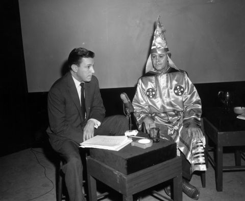 Wallace interviews Ku Klux Klan imperial wizard Eldon Lee Edwards around 1956.