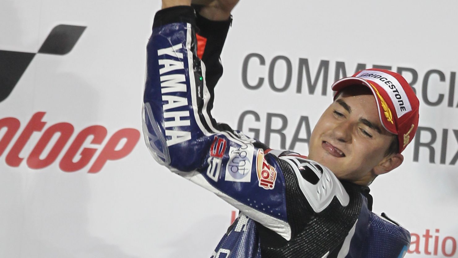 Jorge Lorenzo celebrates his MotoGP season-opening victory in Qatar 