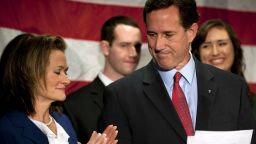GETTYSBURG, PA - APRIL 10: Surrounded by members of his family, Republican presidential candidate, former U.S. Sen. Rick Santorum announces he will be suspending his campaign during a press conference at the Gettysburg Hotel on April 10, 2012 in Gettysburg, Pennsylvania. Santorum's three-year-old daughter, Bella, became ill over the Easter holiday and poll numbers showed he was losing to Mitt Romney in his home state of Pennsylvania. (Photo by Jeff Swensen/Getty Images) *** BESTPIX ***