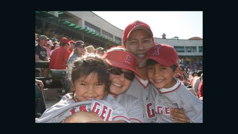 Alana, from left, Janina, Ron and Aaron Samaco pose at an Angels spring training game in 2010. 