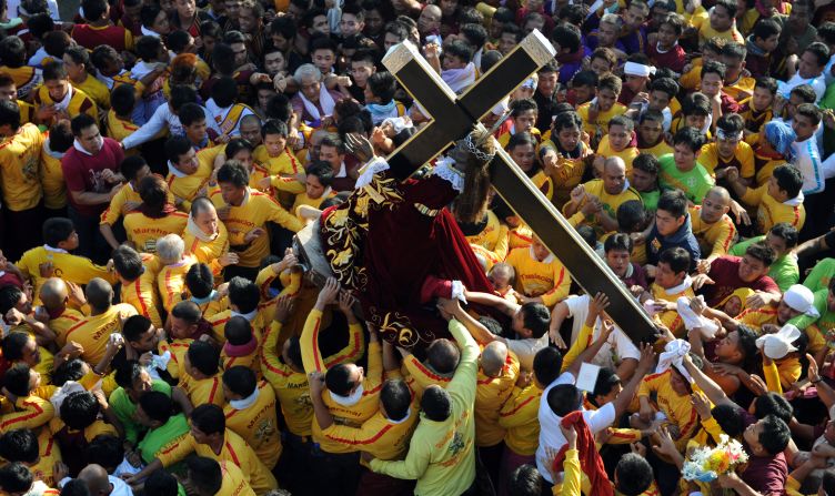 The Philippines is a predominantly Catholic country, a faith held by an estimated 83% of the population.  The pictured Black Nazarene annual procession, one of the country's most spectacular religious events, typically attracts between two to three million people to the capital, Manila.    
