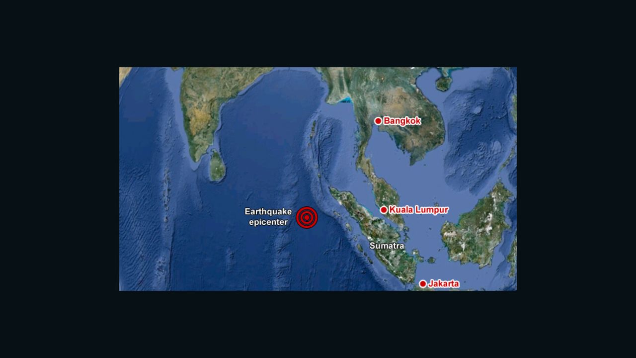 Epicenter of earthquake off the coast of northern Sumatra