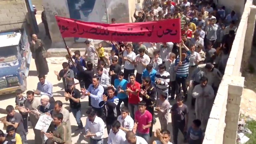  An anti-government demonstration in the town of el-Tah in Idlib province, Syria on  April 12, 2012.