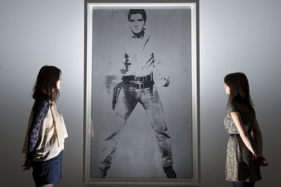 "Double Elvis (Ferus Type)" by Andy Warhol at Sotheby's auction house in central London.