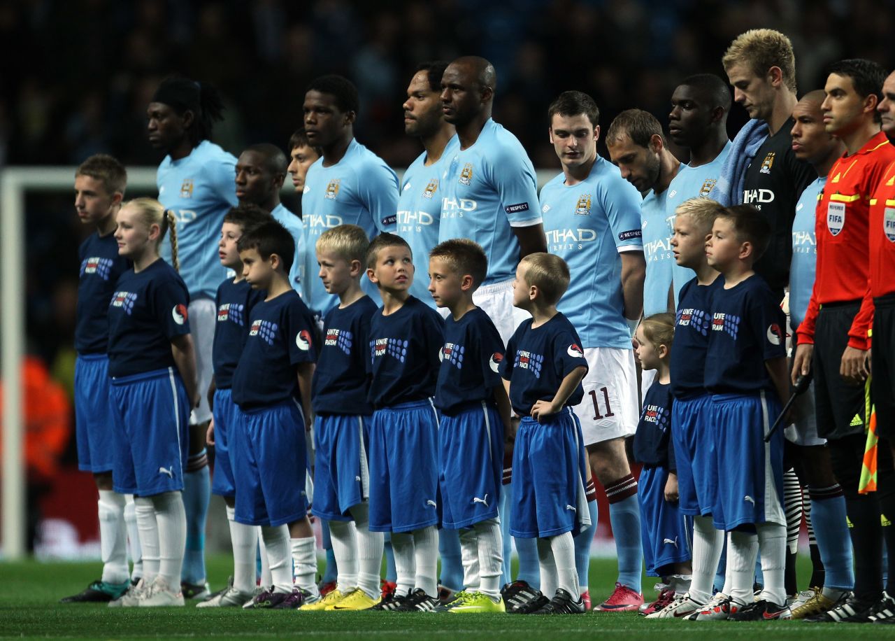 Manchester City took part in the campaign in 2009 when its players and mascots wore Unite Against Racism t-shirts for a home match against Polish club Lech Poznan.