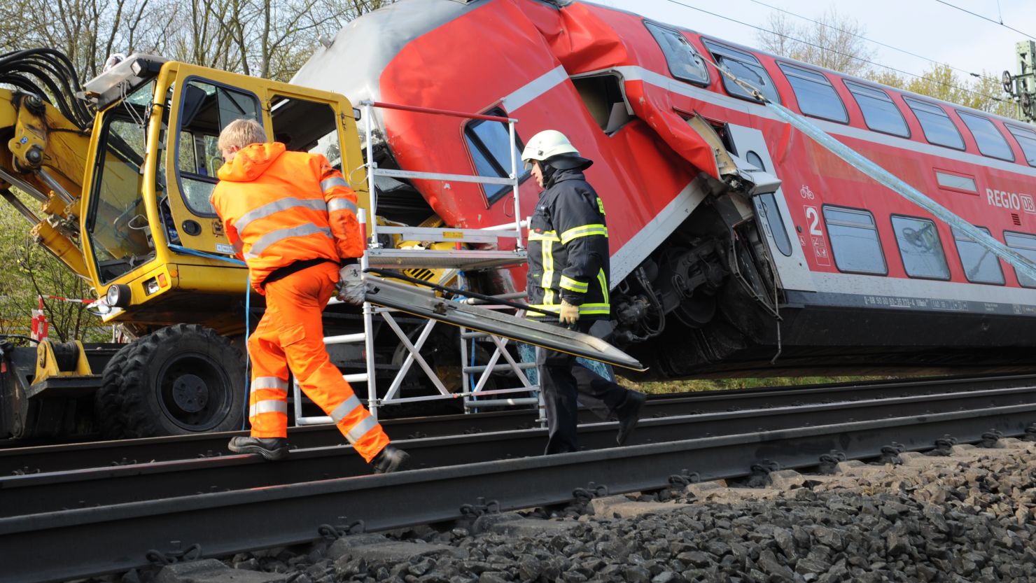 The train crash took place on the track near the city of Offenbach, close to Frankfurt, police said.