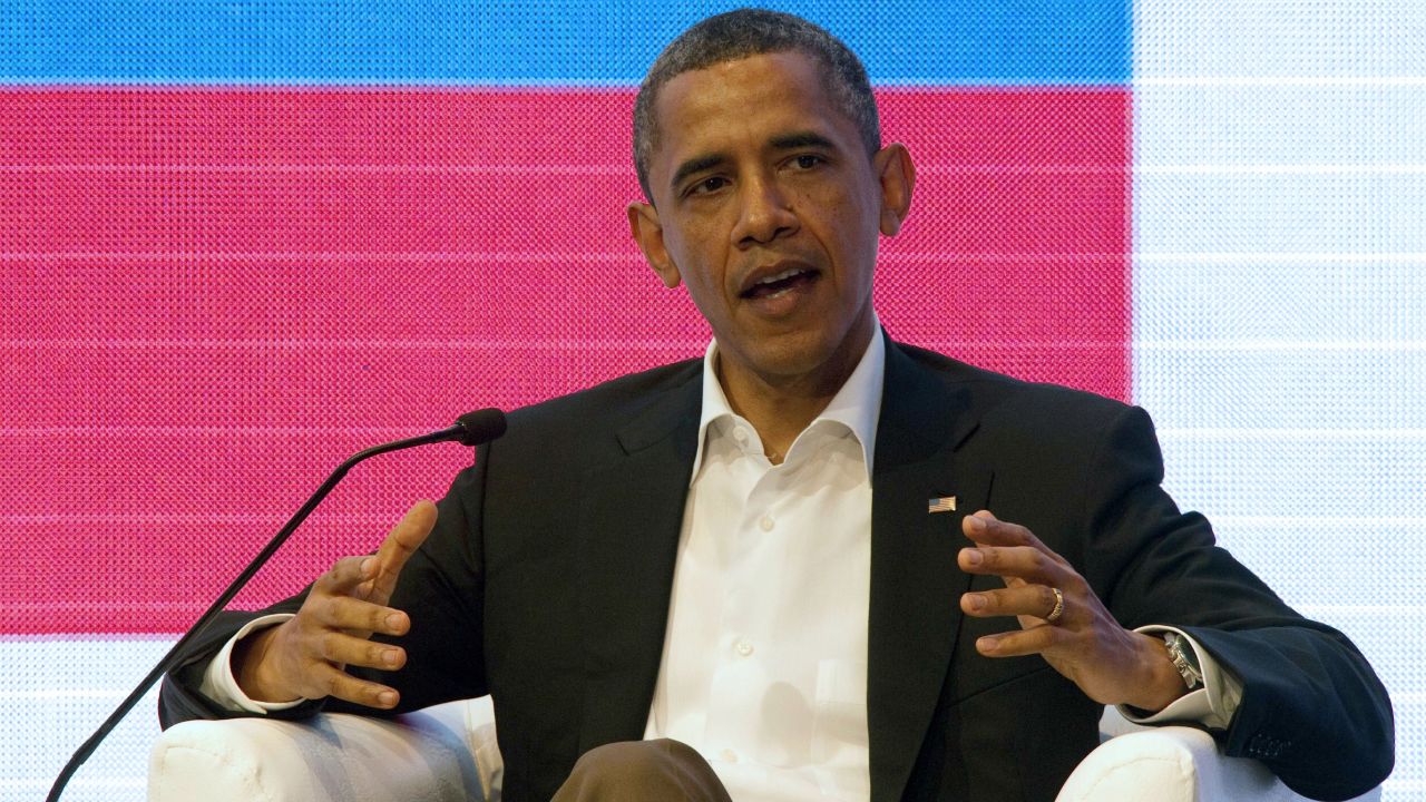 President Barack Obama speaks during the CEO Summit of the Americas on Saturday.