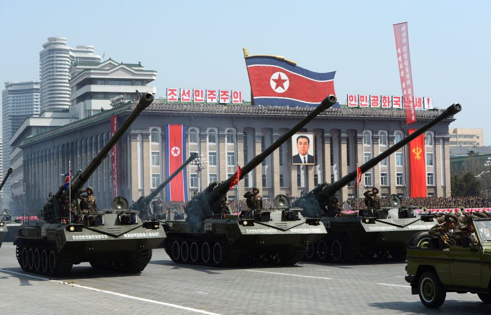 North Korean artillery units are displayed for the thousands of spectators. 