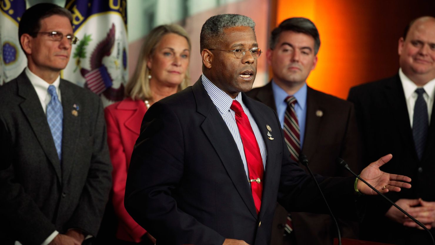 U.S. Rep. Allen West (center, at a 2011 news conference about payroll taxes) recently said he believes up to 81 Democrats in the U.S. House are communists. 