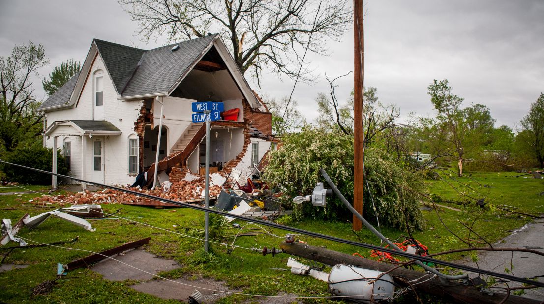  A house is left damaged after an aparent tornado hit on Saturday,  April 14,  in Thurman, Iowa. The National Weather Service received more than 88 reports by late Saturday of possible tornado touchdowns in Oklahoma, Kansas, Nebraska and Iowa, said Pat Slattery, a spokesman for the service's Central Region in Kansas City, Missouri.