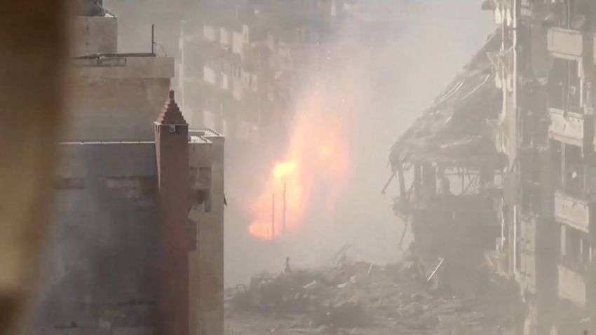 Still taken from YouTube video purports to show fresh shelling in Homs during U.N. cease-fire. 