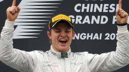 Nico Rosberg celebrates his first victory for Mercedes in the Chinese Grand Prix. He is the third son of an F1 driver to win a race, following in the footsteps of father Keke.