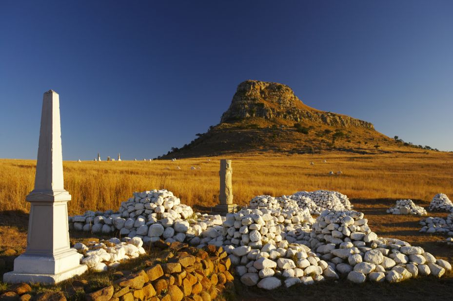 One of a handful of haunting memorials that stand on the field of Isandlwana, where the Zulu army defeated the British in one of the most famous battles of the 19th century Zulu wars.