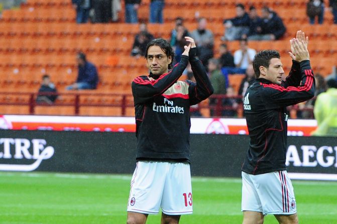 Last weekend's football fixtures in Italy were called off following Morosini's death. AC Milan defender Alessandro Nesta, left, acknowledeges the crowd after Saturday's Serie A match against Genoa was canceled.