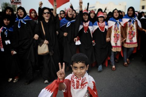 Hundreds of supporters of Bahrain's main Shiite opposition group Al-Wefaq demonstrated against the government on April 15, 2012.
