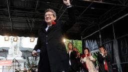 French Front de Gauche (FG) leftist party's candidate Jean-Luc Melenchon at a campaign meeting in Pau, France, on April 15, 2012.