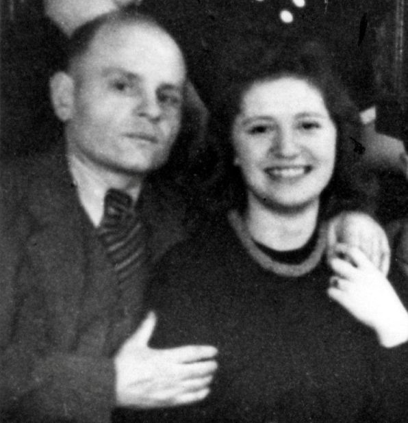 Halina Wind with the Catholic sewer worker Leopold Socha on her birthday, March 1, 1946, in Gliwice, Poland, two months before he died.