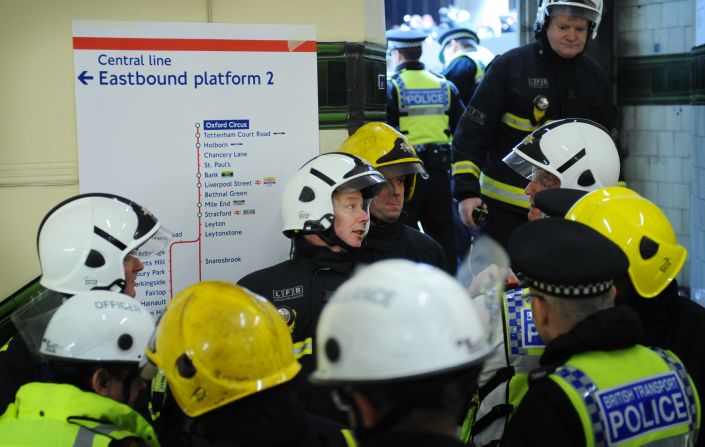 Members of the emergency services take part in a London Olympics security drill entitled Exercise Forward Defensive on February 22, 2012. The exercise was to test responses to a possible terrorist incident during the Games. 