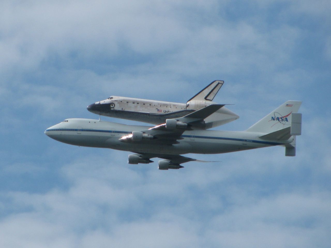 The shuttle rode atop a specially modified 747 from Kennedy Space Center in Florida to Dulles Airport near Washington.