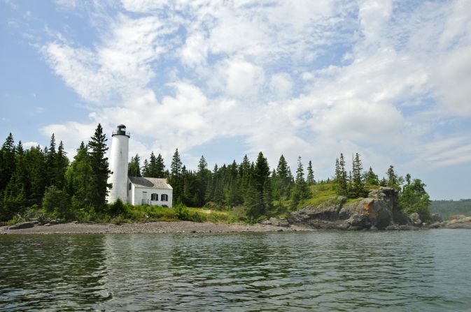 The Rock Harbor Lighthouse sits in Isle Royale National Park in Michigan. Surrounded by Lake Superior, Isle Royale provides a tranquil getaway.