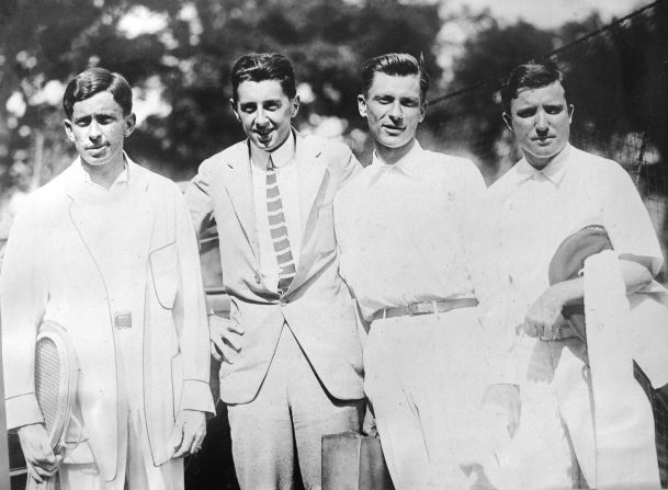 Dick Williams (center left) stands next to fellow Titanic survivor Karl Behr (center right) in a picture of the 1914 U.S. Davis Cup team.