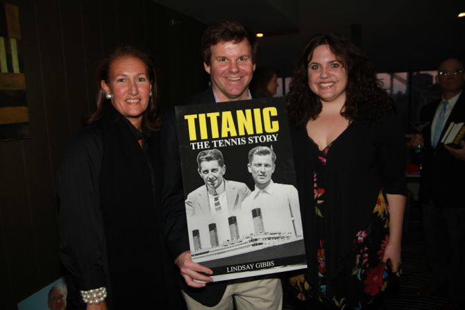 Publisher Randy Walker and author Lindsay Gibbs (far right) at the 100th anniversary launch of "Titanic: The Tennis Story," a book which recounts Behr and Williams' story using fictional passages.  