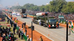 Agni IV missile is on display during the Republic Day parade in New Delhi on January 26, 2012.