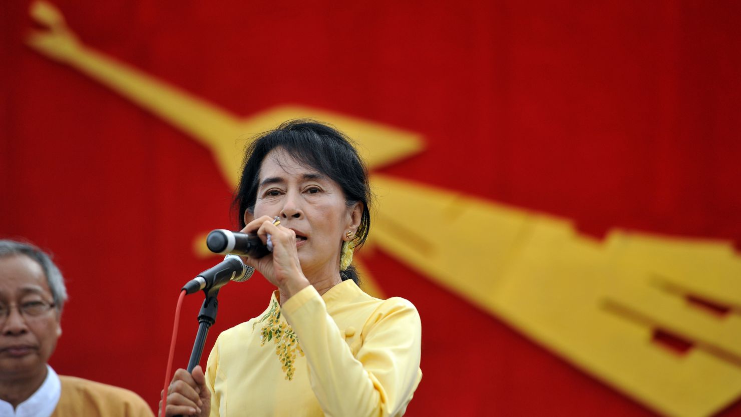 Myanmar opposition leader Aung San Suu Kyi pays a visit to her constituency in Kawhmu outside Yangon on Tuesday.