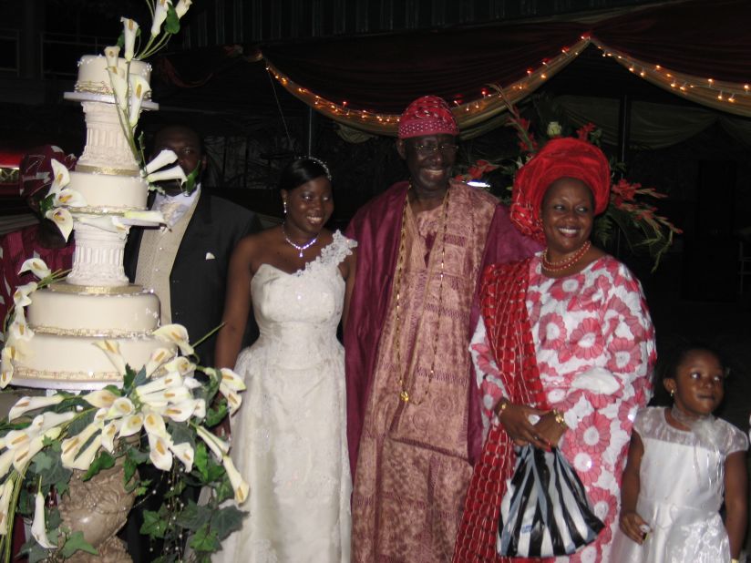 Outside of the bridal party, wedding guests often dress in traditional attire. "Aso-ebi" is a Yoruba phrase referring to the clothes of the same fabric worn by the newlyweds' family and friends.