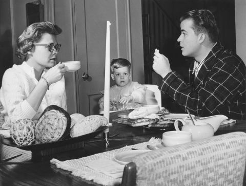 Clark eats breakfast with wife Barbara and son Richard A. Clark, circa 1958.
