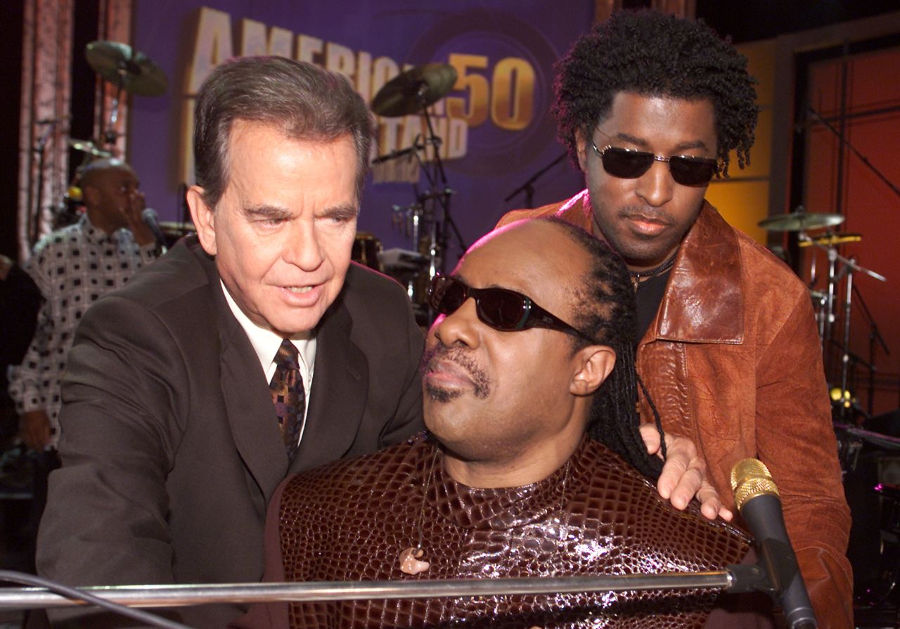 Clark, Stevie Wonder and Babyface at the taping of "American Bandstand's 50th...A Celebration" at the Pasadena Civic Auditorium in Pasadena, Ca. Saturday, April 20, 2002. 