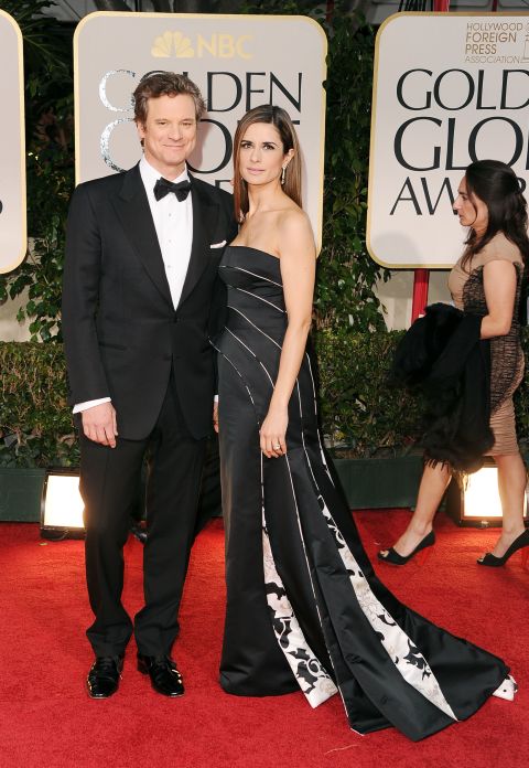 Livia and Colin Firth attend the 69th Golden Globe Awards in January 2012. The dress, created by Italian fashion house Armani, was made from recycled plastic bottles.   