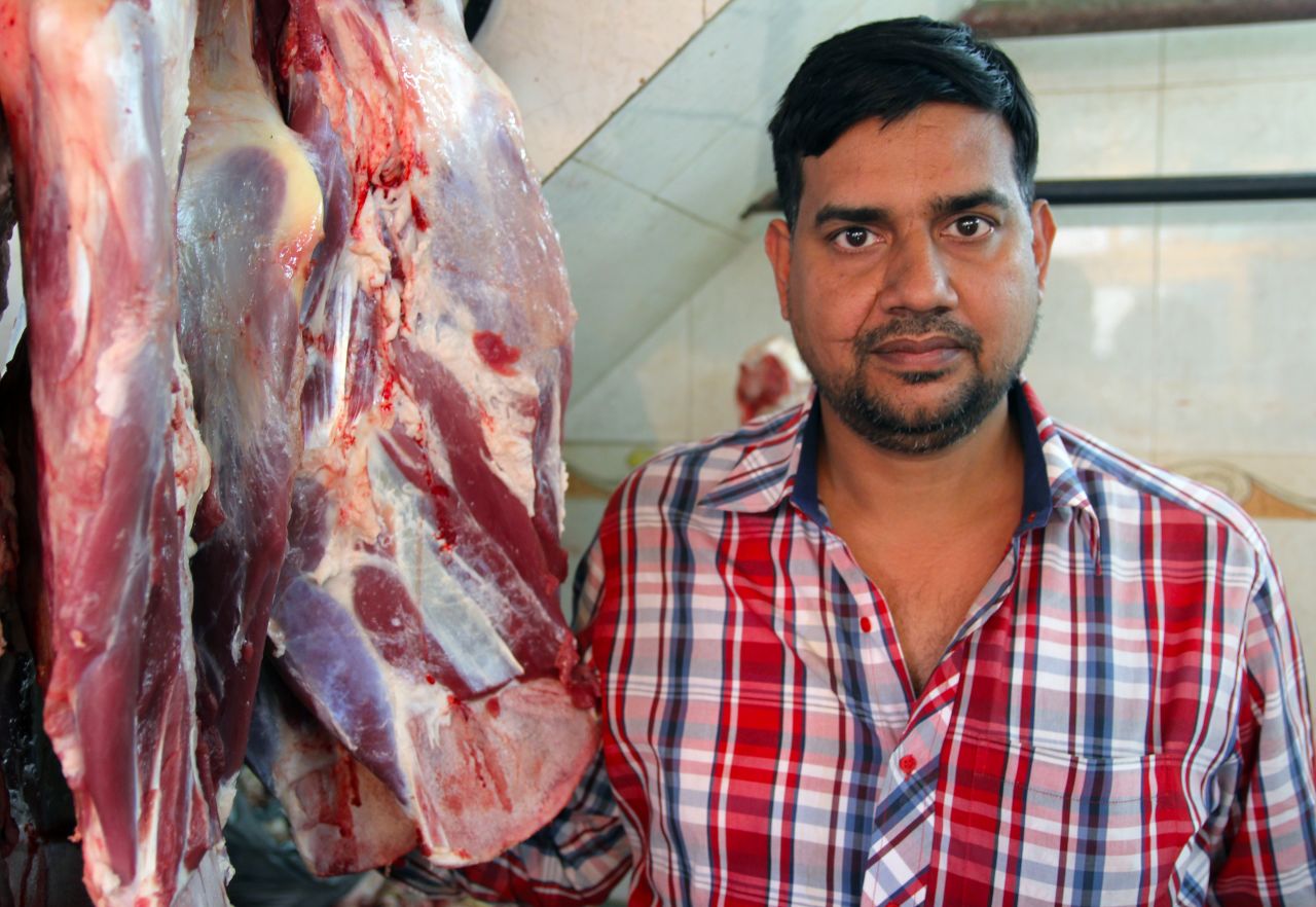 Nadeem Qureshi, 37, in his butchers shop in Nizamuddin, a predominantly Muslim neighborhood in Delhi, India on March 12. Qureshi, whose family has been in the meat industry for generations, said the bulk of Indian beef is being exported to China, Russia and the Middle East.