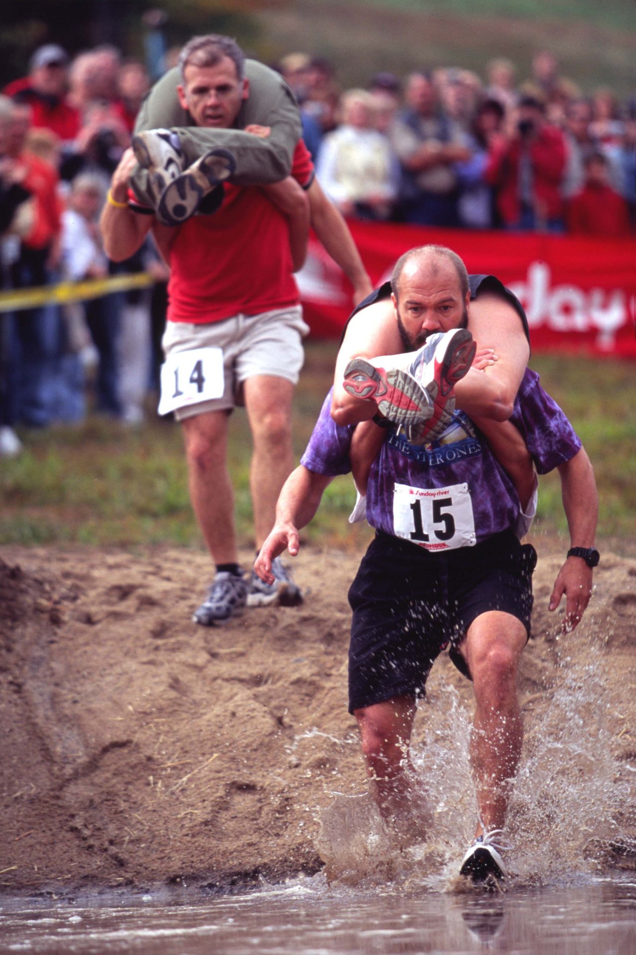 Those looking for a shorter race might be interested in the <a href="http://www.sundayriver.com/Events/Main/Summer/Wife_Carrying_Championship.html" target="_blank" target="_blank">Wife Carrying Championship</a> held at the Sunday River ski resort in Maine during Fall Festival Weekend. The 278-yard dash is usually won by a couple using the "Estonian carry," seen here.