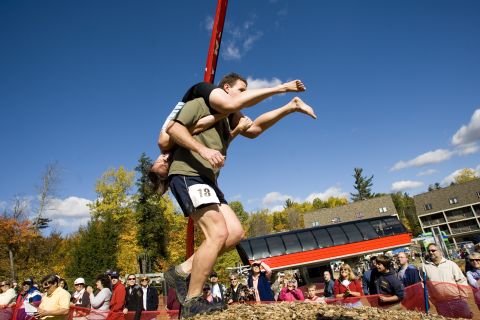 For the record, teams in the Wife Carrying Championship don't have to be married -- they simply have to have one female and one male, and the male is more than welcome to be on top. 